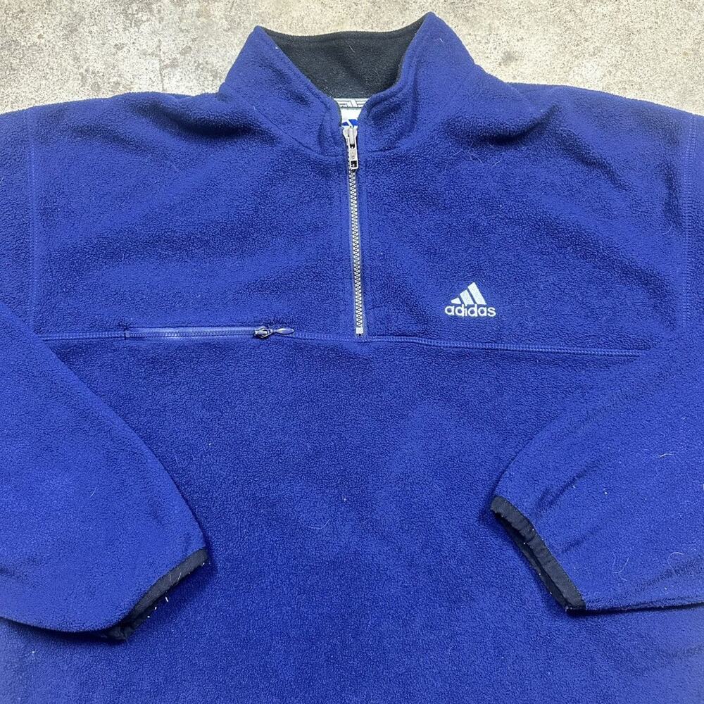 Vintage 90s Navy Blue Adidas Fleece Quarter 1/4 Zip Size L